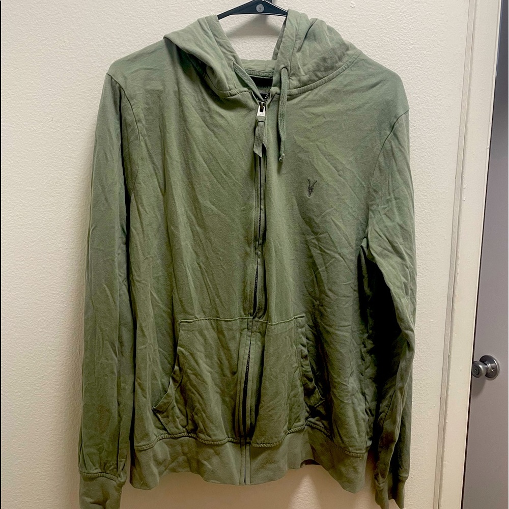 Allsaints Brace Brush Cotton Zip Up Hoodie